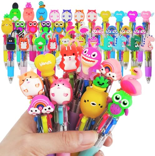 Coicok 33 pezzi Animale Colorate Penne Bambini, 4-in-1 Retrattile Penne carine con Adorabili Animali Kawaii, Feste Gadget Compleanno Bambini Materiale Scolastico Regalo(Multicolore)