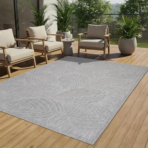 TAPISO Melissa In & Outdoorteppich Grau Blätter Floral 200 x 290 cm | UV-Resistent strapazierfähiger Teppich mit Sisaloptik für Küche Flur Wohnzimmer Balkon Terrasse Modern OEKO-TEX