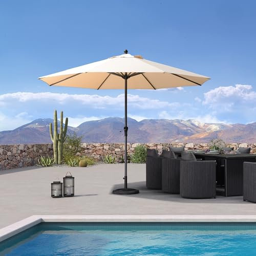 PURPLE LEAF Sonnenschirm 350 cm, Aluminium runder Balkonschirm, mit Kurbel, Gartenschirm für Balkon, Terrasse, Marktschirm, UV-beständig, wasserabweisend, Beige