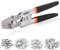YMYP Up to 2.2mm Wire Rope Crimping Tool with 180 Pcs Sleeves & 10 Pcs Stainless Steel Thimbles Kit, 3 Sizes Aluminum Double Barrel Ferrule, SwagingTool for Fishing Lines with Cutting Function