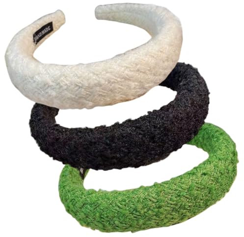 scicent Haarreif 3 Stück Haarband Damen mit Stoff Gepolstertes Wunderschön Damen Stirnband Modischen Haarschmuck Breite Haarreifen (Schwarz+Cremeweiss+Grün) - 1816