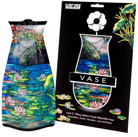 MODGY Erweiterbare Blumenvase, Kunststoff, dekorativ, modern, faltbar, bedruckte Vasen für Tafelaufsätze für Hochzeit, Esstisch, Heimdekoration, Wohnzimmer, Badezimmer, Louis C. Tiffany Mellon House