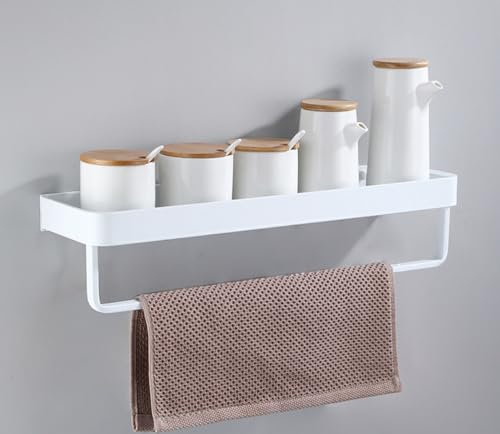 AJINGELA An der Wand montiert Schwimmend Metall Lagerregal,Weiß Badezimmer Regale Platzeinsparung Rostfest Extra stark Schwimmend Lagerregal mit Handtuch Bar(40CM)