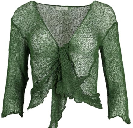 Kiran Fashion Womens Tie Up 3/4 Sleeve Ladies Fine Knit Bolero Cropped Stretchy Shrug Top Jacket Cardigan One Size (UK, Alpha, One Size, Regular, Regular, Algae Green)