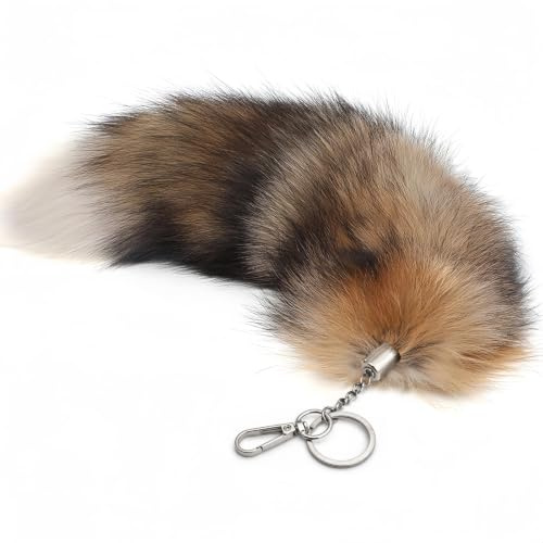 Iivos Flauschiger Fuchsschwanz Pelz Schlüsselanhänger Cosplay Spielzeug Party Kostüm Pelz Wolf Schwänze Handtasche Zubehör Schlüsselanhänger Ring Haken, Kristallfuchs, About 16 inches