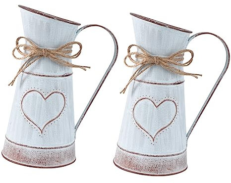 POPETPOP 2 Pièces Composition en Forme de Coeur Vase à Fleurs rétro Fleur galvanisée Home Decor Heart Vase cruche d'eau Vase Ancien Pot de Fleurs Seau jardinière à la Maison Antique