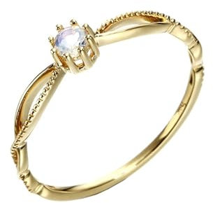 Skcess 18 Karat Gelbgold Ring Damen Weiß Mondstein Runden, Verlobungsring Damen mit Rundem Mondstein Ring Damen Größe 50 (15.9)