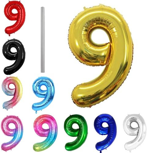 Geburtstag zahlen Luftballon 9 jahre-Gold XXL Jumbo Folienballon 40 Zoll – 101 cm Luftballons 9 Geburtstag Junge Mädchen Babyparty Geburtstagsdeko Jubiläumsparty Dekoration