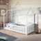 Kinderbett Hausbett Bodenbett 90x200 cm Bett mit Rausfallschutz & Lattenrost Montessori Bett Bed Gitterbett Kinder Jugendbett Einzelbett optional mit Matratze weiß | von 4. bis 18. Lebensjahr