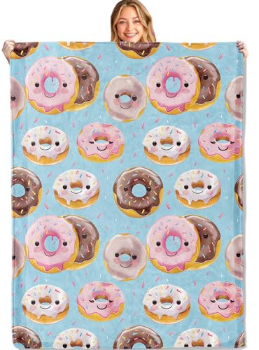 MIEPOS Süße Donut-Überwurfdecke, 101,6 x 127 cm, ultraweich, gemütlich, leicht, Flanell, Cartoon-Donut-Decken, Geschenke für Kinder und süße Liebhaber, für Couch, Büro, Reisen, künstlerisches