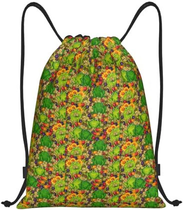 WURTON Sporttasche mit Frosch-Aufdruck, Kordelzug, für alle Gelegenheiten, Fitnessstudio, Sport, Reisen, Schwarz, Small
