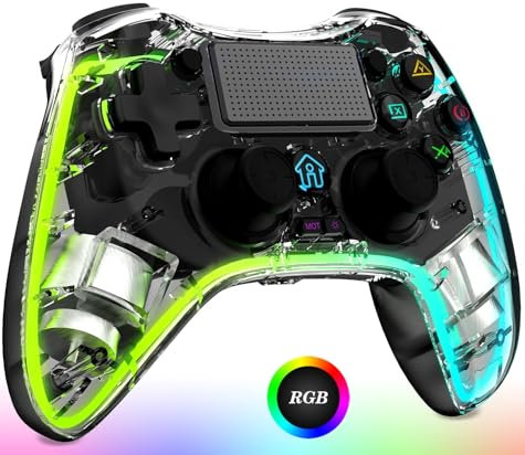 Wireless Controller für PS-4, Game Controller Kompatibel mit PS-4/Slim/Pro/PC mit Turbo/Makro/Dual Vibration/6-Achsen Gyro Sensor/Touchpanel/RGB-LED/Audio Jack, Präzision und Kontrolle - Schwarz