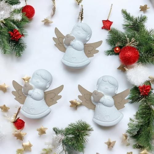 Doni Bomboniere Pack of 12 Wooden Angel with Wings Christmas Decorations Christmas Decorations Close Gift Pack in Assorted Variants Original Cheap Gadget