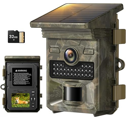 VOOPEAK Solar Trail Camera - 4K 48MP Game Camera with 32GB Memory Card 0.1s Trigger Speed Night Vision Motion Activated 120° Detection IP66 Waterproof Loop Recording 2.0-Inch Screen
