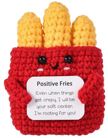 Lustige Positive Kartoffel-Pommes Geschenke,Handgemachte Emotionale Unterstützung Strickpuppe mit Frontkarte,Inspirierende Sorgenpuppe,Pocket Hug Pommes Frites,Motivationsgeschenk für Kinder,Freunde