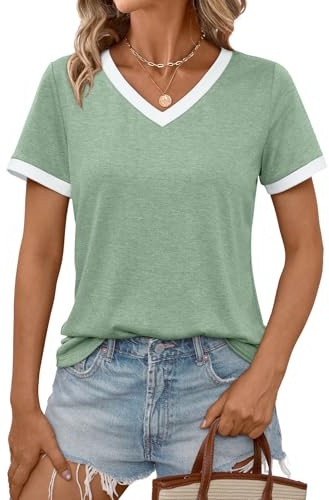 AUTOMET Womens Short Sleeve T-Shirts V Neck Summer Tops Comfy Clothes 2026