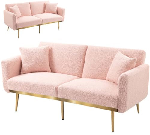 DDZJTPP Bettsofa, 2 Sitzer Polstersofa Mit Kissen, Schlafsofa Sofagarnitur Mit Schlaffunktion, Samt Sofa Polstersofa,für Wohnzimmer, Büro, Zuhause, Große Farbauswahl,Pink