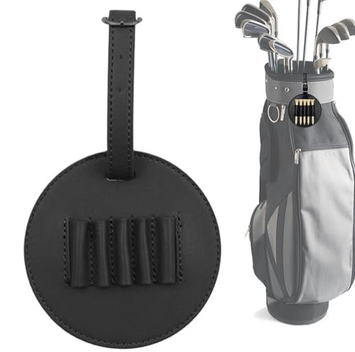 Leather Golf Tee Bag, Golf Accessory Organizer, Inserts Pouch, Compact Storage for Golfers, Premium Leather for Men and Women 9.5x9.5cm Black Light Brown