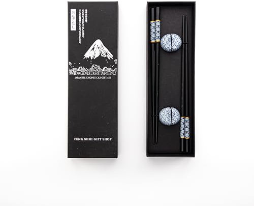 2 Pairs Reusable Wave Pattern Chopstick Set – Dishwasher Safe Fiberglass Chopsticks with Ceramic Rest | Durable Chopsticks for Sushi, Noodles & Rice | Elegant for Food Lovers (Blue)