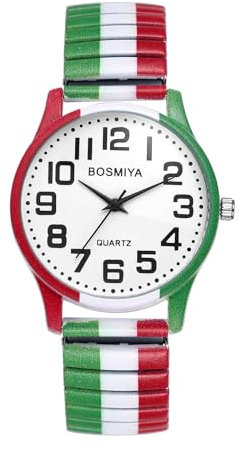 JewelryWe Damenuhr Boho Elastische Uhr: WM Weltmeisterschaft Italien Italienische Flagge Analog Quarz Armbanduhr Damen Edelstahl Stretch Armband Dünne Uhr mit Zugarmband & Großen Zahlen