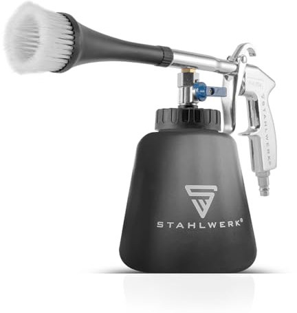STAHLWERK Druckluft-Reinigungspistole RP-90 ST – Druckluftpistole mit Tornado-Effekt für Auto (KFZ), Werkstatt & Haushalt, enthält 5 Reinigungsbürsten, regulierbares Ventil für Reiniger (schwarz)