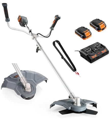 VonHaus Grass Trimmer & Brush Cutter Cordless 2 in 1 – Electric Edger for Lawns & Flower Beds – 36V Battery (2x 18V), Dual Charger, Lightweight, Bicycle Handles, Shoulder Strap, Safety Switch