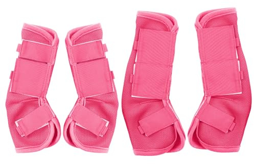Gallopoff Horse Fly Boots Set of 4 – Breathable Mesh Leg Guards for Fly Protection, Reduce Stomping, Soft & Comfortable Fit Pink Full