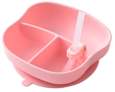 PEPLAYTAL 1pieza Plato Infantil De Silicona Antideslizante Con Ventosa y Compartimentos Para Alimentos Para Bebés y Niño Niña Resistente Calor y Frío Fácil De Limpiar
