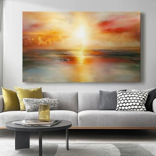 Impression sur Toile Decoration Murale Peinture 120L x50l cm Tableaux Art Décoratif Muraux Décoration Chambre Coucher de Soleil Paysage Réaliste Abstrait - Moderne Rouge orangé