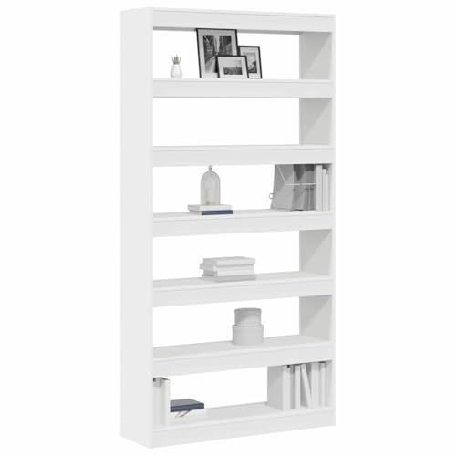 vidaXL Book Cabinet 6-Tier 100 x 30 x 198 cm Engineered Wood White | Stacks up nicely for tight spots, Great for books, knick-knacks, you name it, Tough MDF means it’ll last ages