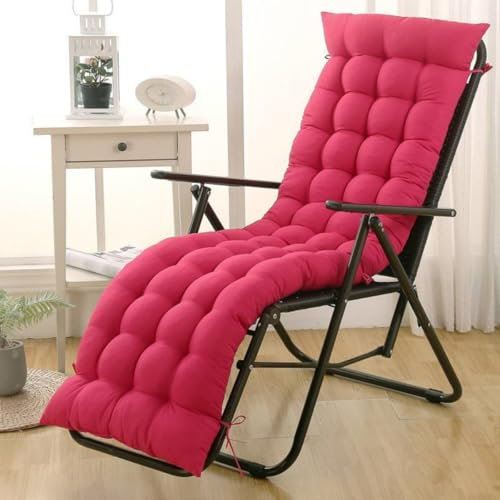 Highdi Coussin de Chaise Longue/Bain de Soleil, Coussin Transat Jardin Exterieur, Rembourré Pliable Épais & Confortable avec Bande Réglable pour Terrasse, Plage, Salon (Rose Rouge,40x110cm)
