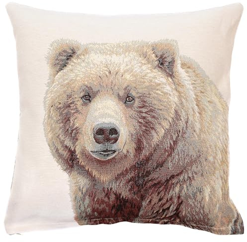 Kissenhülle 45x45 cm aus Gobelin – Bär, Zierkissenbezug, Vintage, Landhaus | Dekokissen-Bezug mit verdecktem Reißverschluss, beidseitig gewebt, waschbar 30 °C – für Sofa, Sessel & Bett