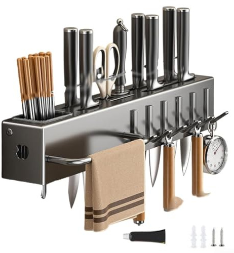 Lecreatekit Wall Mounted Cutlery Rack, Wall Mounted Kitchen Utensil Rack With Hooks Carbon Steel Cutlery Holder Designed For Organized Storage