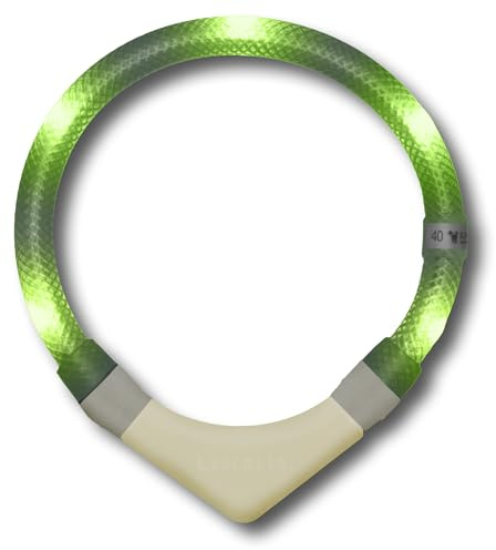 LEUCHTIE® Plus NL Leuchthalsband Hund batteriebetrieben, nachleuchtend phosphoreszierendes Batterieteil, wasserdichtes LED Halsband, 100h Leuchtdauer, enorm hell, Limette Größe 45