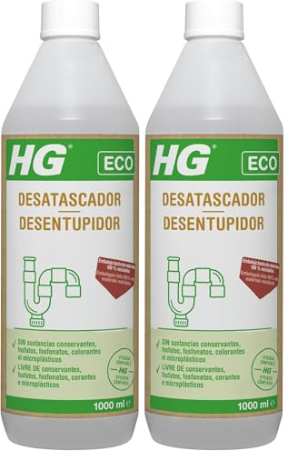 HG Desatascador Ecológico, Potente Limpiador De Desagües, Seguro Para Tuberías Y Medio Ambiente, 1L (Paquete de 2)