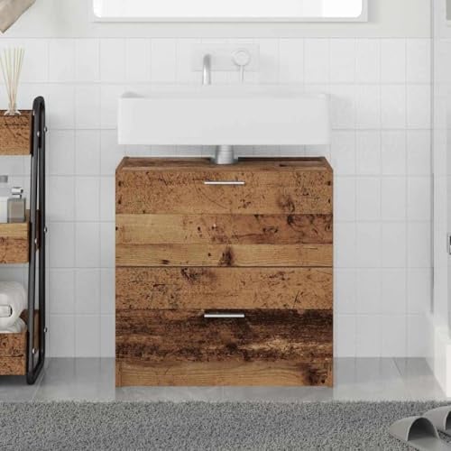 zylophax Mueble de baño de madera antigua con puerta y cajón, 59 x 37 x 59 cm, material de madera, de pie para armario bajo el lavabo, lavabo con armario bajo, diseño moderno, duradero y fácil de
