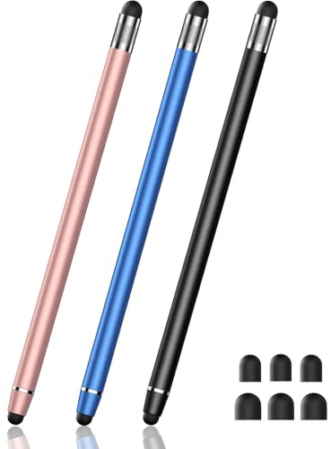 Stylus Pens for Touch Screens (3 Pack), 2 in 1 Stylus Pen for Switch 2/Tablets/iPad/iPhone/Samsung/Smartphones, Widely compatible with touchscreen devices (Black, Rose, Blue)