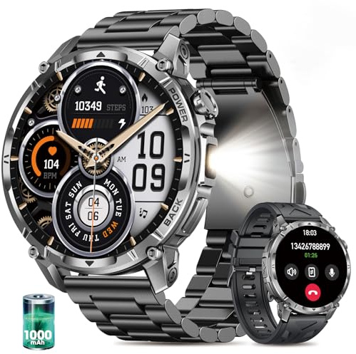 SLOKSFil Smartwatch Uomo con 1000mAh, Orologio Intelligente Fitness con Chiamate Bluetooth, 1.7 Militari Smart Watch Tracker 110+ Modalità Sportive Cardiofrequenzimetro Sonno Android iOS