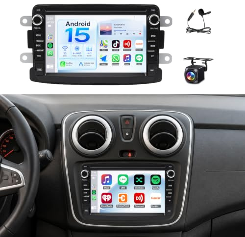 JAWSEU 4G+64G Android 15 Radio Coche para Dacia Duster Sandero Logan Dokker Captur, Pantalla Táctil 7 Pulgadas con Android Auto Inalámbrico CarPlay 2 DIN Radio GPS FM WiFi 5G Bluetooth 5.0 HiFi