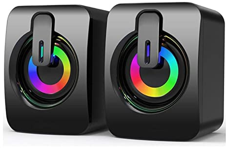 Kelisdi Stereo Sound Surround Loudspeaker with RGB Light for Desktop Laptop Computer Speakers USB 3.5mm Subwoofer Rgb Speakers with Subwoofer for Gaming Desktop