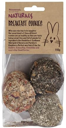 Rosewood Naturals Breakfast Cookies, Small Animal Treats for Rabbits, Guinea Pigs, Chinchillas, Degus, Hamsters, Gerbils, Mice and Rats, 110g