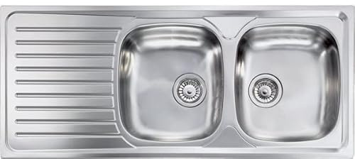 LAVELLO DA INCASSO LAVANDINO 2 VASCHE -- DX -- CM 116 X 50 modello SIROS IN ACCIAIO INOX