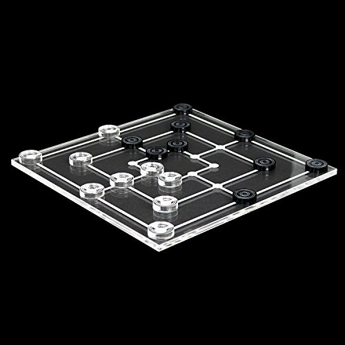Bütic GmbH Mini Mühle Spiel 19tlg. aus transparentem Acryl klar und grau, Spielbrett per Laser graviert