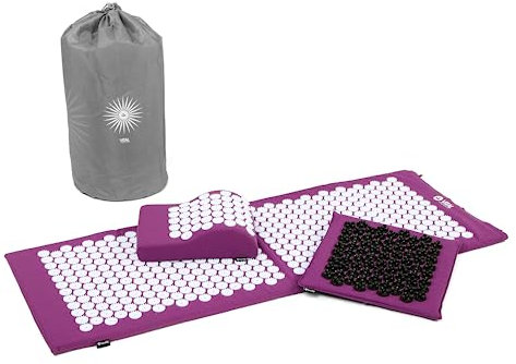 Bodhi VITAL Akupressurmatte XL Deluxe-Set Soft | Fakirmatte im Set mit Nadelkissen, Fußmatte & Tasche | Selbstmassage für zu Hause | Massagematte gegen Nacken & Rückenschmerzen | aubergine