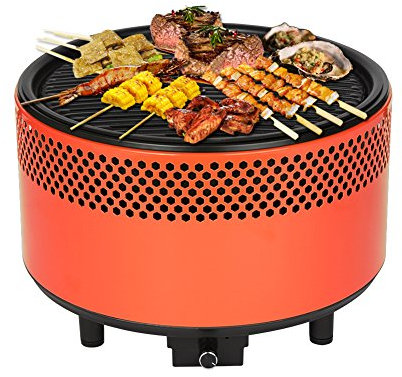 Kbabe Barbacoa de carbón vegetal, diámetro de 34 cm, sin humo, color naranja
