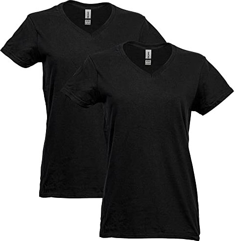 Gildan Women's Heavy Cotton V-Neck T-Shirt, 2-Pack, Black, XXL