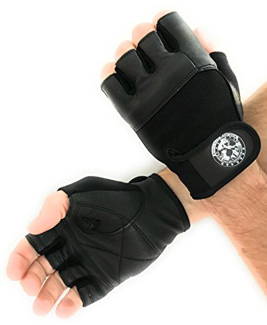 Nibra Gym Wear USA Fitness Handschuhe schwarz mit Handgelenk-Verschluss für Mann & Frau, gepolsterte Crossfit Training, Gewichtheben, Radfahren. (Schwarz, Medium)