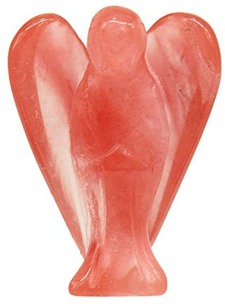 June&Ann Ange gardien de poche en quartz cerise naturel, 3,8 cm, pierre précieuse de guérison sculptée de poche pour la méditation et l'équilibre des chakras