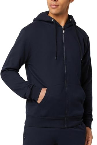 FM London, Felpa da Uomo con Cappuccio e Zip e Fodera in Pile, Blu Navy, M