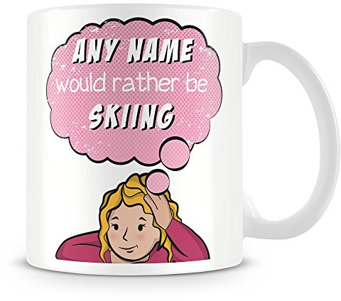 I'd Rather Be Skiing Personalised Mug/Cup - Customise with Name - Pink